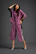 Load image into Gallery viewer, Relaxed Pink Co-ord With Loose-fit Dramatic-sleeve Shirt And Wide-leg Pants With Metallic Side Panels.