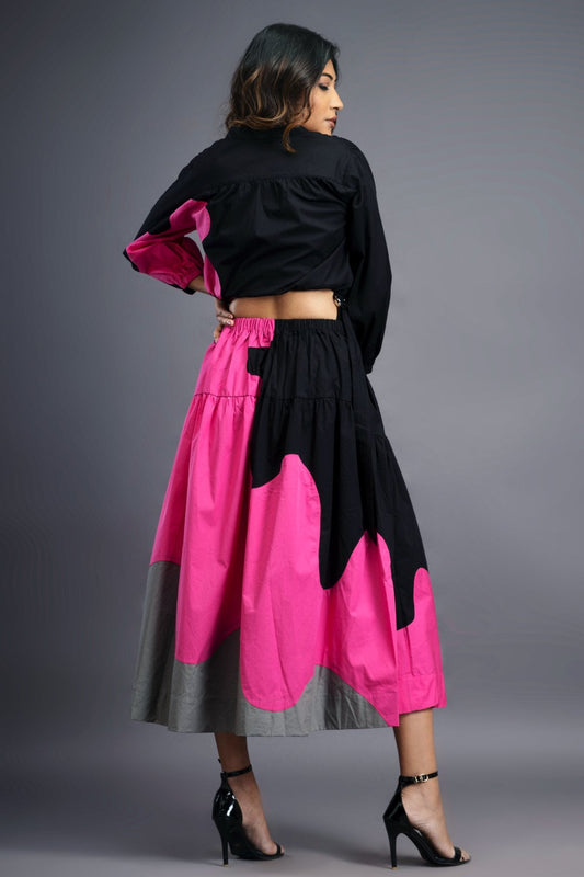 Black Pink Shirt & Skirt Co-ord Set