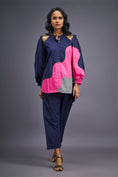 Load image into Gallery viewer, Navy Blue Pink Shirt With Shoulder Cut Detail