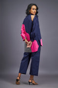 Load image into Gallery viewer, Navy Blue Pink Shirt With Shoulder Cut Detail