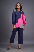 Load image into Gallery viewer, Navy Blue Pink Shirt With Shoulder Cut Detail