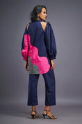 Load image into Gallery viewer, Navy Blue Pink Shirt With Shoulder Cut Detail