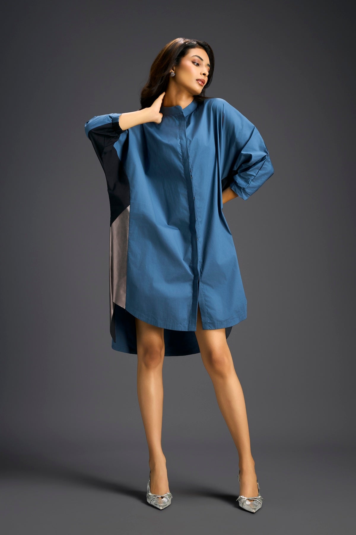 Blue Oversized Panel Shirt Dress – Deepika Arora