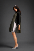 Load image into Gallery viewer, Colourblock Tunic Dress In Dark Green And Black With Metallic Silver Side Panels
