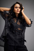 Load image into Gallery viewer, Floral Appliqué High-Low Sheer Top with Tube & Pants