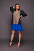 Load image into Gallery viewer, Black Blue Pleated Hem Dress