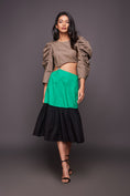 Load image into Gallery viewer, Black Green Midi 3 Tiered Dress
