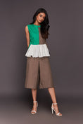 Load image into Gallery viewer, White Green Peplum Top With Culottes