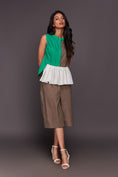 Load image into Gallery viewer, White Green Peplum Top With Culottes