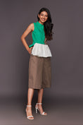 Load image into Gallery viewer, White Green Peplum Top With Culottes