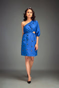 Load image into Gallery viewer, Blue One-Shoulder Mini Dress with Cutout Detail