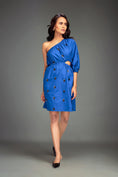 Load image into Gallery viewer, Blue One-Shoulder Mini Dress with Cutout Detail