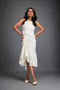 Load image into Gallery viewer, White Dress with Ruched Floral Embellishments