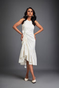 Load image into Gallery viewer, White Dress with Ruched Floral Embellishments