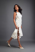 Load image into Gallery viewer, White Dress with Ruched Floral Embellishments