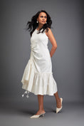 Load image into Gallery viewer, White Dress with Ruched Floral Embellishments