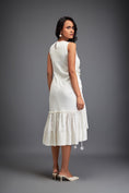 Load image into Gallery viewer, White Dress with Ruched Floral Embellishments