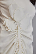 Load image into Gallery viewer, White Dress with Ruched Floral Embellishments