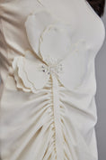 Load image into Gallery viewer, White Dress with Ruched Floral Embellishments