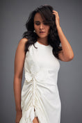 Load image into Gallery viewer, White Dress with Ruched Floral Embellishments