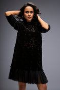 Load image into Gallery viewer, Floral-Cut Shift Dress with Sheer Hemline