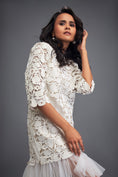 Load image into Gallery viewer, Floral-Cut Shift Dress with Sheer Hemline