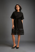 Load image into Gallery viewer, Black Shift Dress with Circular Cutout Hem