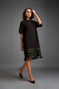 Load image into Gallery viewer, Black Shift Dress with Circular Cutout Hem