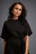 Load image into Gallery viewer, Black Shift Dress with Circular Cutout Hem