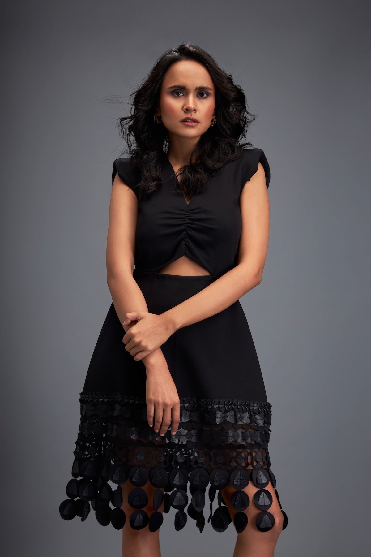 Black Drop Shoulder Dress with Flared Skirt - XL / Black / Ready To Ship Black Drop Shoulder Dress with Flared Skirt - XL / Black / Ready To Ship