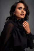 Load image into Gallery viewer, Cropped Bomber Jacket with Sheer Organza Sleeves