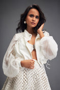 Load image into Gallery viewer, Cropped Bomber Jacket with Sheer Organza Sleeves