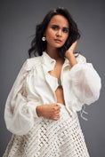 Load image into Gallery viewer, Cropped Bomber Jacket with Sheer Organza Sleeves