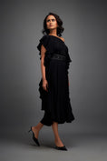 Load image into Gallery viewer, Asymmetrical Off-Shoulder Dress with Textured Belt