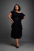 Load image into Gallery viewer, Asymmetrical Off-Shoulder Dress with Textured Belt