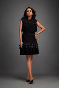 Load image into Gallery viewer, Black Sleeveless Buttoned Top & Appliqué Skirt