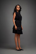 Load image into Gallery viewer, Black Sleeveless Buttoned Top & Appliqué Skirt