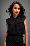 Load image into Gallery viewer, Black Sleeveless Buttoned Top & Appliqué Skirt