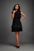 Load image into Gallery viewer, Black Sleeveless Buttoned Top & Appliqué Skirt