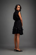 Load image into Gallery viewer, Black Sleeveless Buttoned Top & Appliqué Skirt