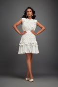 Load image into Gallery viewer, White Sleeveless Buttoned Top & Appliqué Skirt