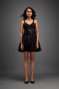 Load image into Gallery viewer, Black Mini Dress with Flared Tulle Skirt
