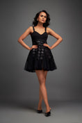 Load image into Gallery viewer, Black Mini Dress with Flared Tulle Skirt