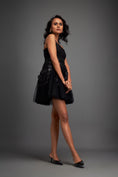 Load image into Gallery viewer, Black Mini Dress with Flared Tulle Skirt
