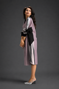 Load image into Gallery viewer, Statement Colourblock Midi Dress In Ash Pink With Contrast Metallic Silver Side Panels And Balloon Sleeves