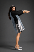 Load image into Gallery viewer, Colourblock Tunic Dress In Cool Grey And Black With Metallic Silver Side Panels