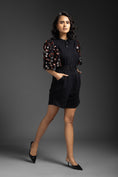 Load image into Gallery viewer, Black Playsuit With Neon Metallic Sleeve Detail And Belt