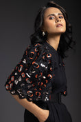 Load image into Gallery viewer, Black Playsuit With Neon Metallic Sleeve Detail And Belt