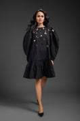 Load image into Gallery viewer, Black Cotton Dress With Neon Metallic Detailing