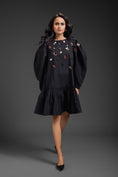 Load image into Gallery viewer, Black Cotton Dress With Neon Metallic Detailing